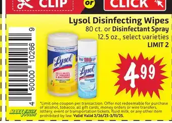 Foodmaxx Lysol Disinfecting Wipes 80 ct. or Disinfectant Spray 12.5 oz offer