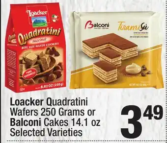 Super King Markets Loacker Quadratini Wafers 250 Grams or Balconi Cakes 14.1 oz offer