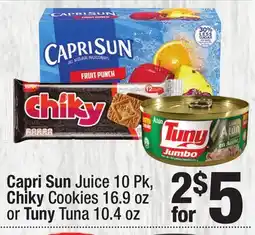 Super King Markets Capri Sun Juice 10 Pk, Chiky Cookies 16.9 oz or Tuny Tuna 10.4 oz offer