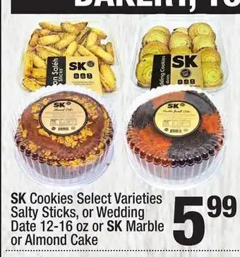 Super King Markets SK Cookies Select Varieties Salty Sticks, or Wedding Date 12-16 oz or SK Marble or Almond Cake offer