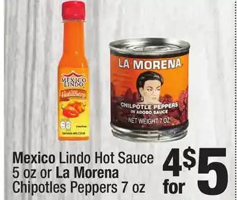 Super King Markets Mexico Lindo Hot Sauce 5 oz or La Morena Chipotles Peppers 7 oz offer