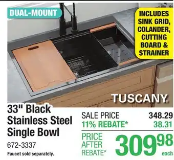 Menards Tuscany Torsten Dual Mount 33 Black Stainless Steel 4-Hole Single Bowl Workstation Kitchen Sink offer