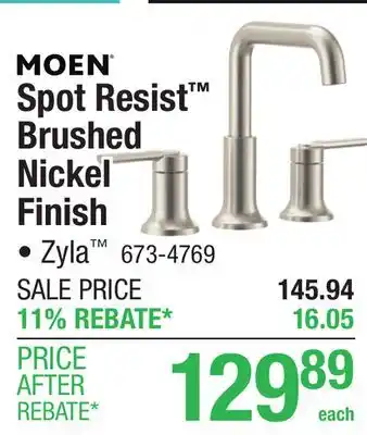 Menards Moen Zyla Two-Handle Widespread Spot Resist Brushed Nickel Bathroom Sink Faucet offer