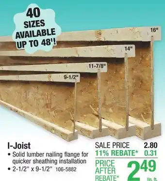 Menards 2-1/2 x 9-1/2 x 16' I-Joist 40 Series offer