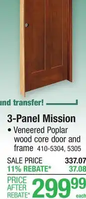 Menards Mastercraft 30W x 80H Gunstock Poplar 3-Panel Mission Prehung Interior Door - Right Inswing offer