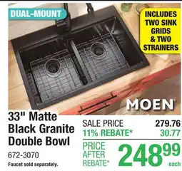 Menards Moen Host 33 Matte Black Granite Dual Mount Double Bowl Sink offer