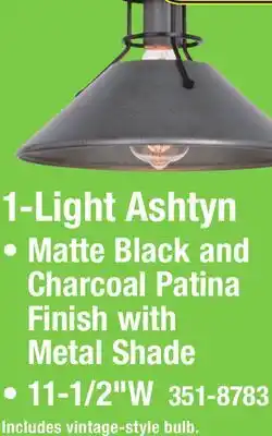 Menards Patriot Lighting Ashtyn Matte Black & Charcoal Patina 1-Light Mini Pendant offer