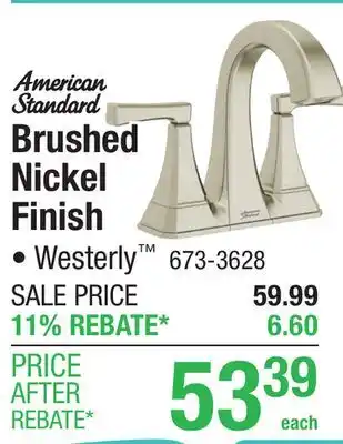 Menards American Standard Westerly Two-Handle 4 Centerset Brushed Nickel Bathroom Sink Faucet offer