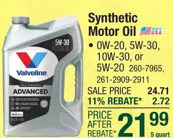 Menards Valvoline Advanced Full Synthetic SAE 0W-20 Motor Oil - 5 Quart offer