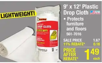 Menards Frost King 9' x 12' .8 mil Clear Poly Plastic Drop Cloth offer