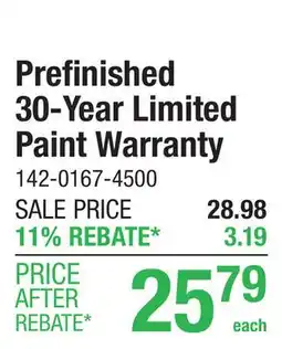 Menards Prefinished 30-Year Limited Paint Warranty offer