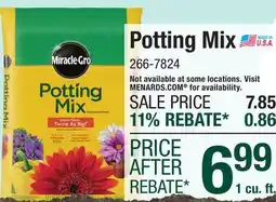 Menards Miracle-Gro Potting Soil Mix - 1 cu. ft offer