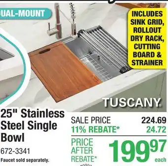 Menards Tuscany Torsten Dual Mount 25 Stainless Steel 1-Hole Single Bowl Workstation Kitchen Sink offer