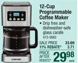 Menards Chefman Programmable Coffee Maker - 12 Cup offer