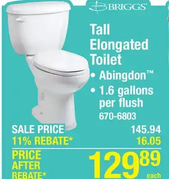 Menards Briggs Abingdon 2-Piece White Tall Elongated Toilet offer