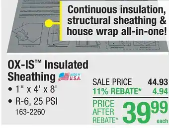 Menards R-6 (25 PSI) OX-IS Structural Insulated Polyiso Sheathing 1 x 4' x 8' offer