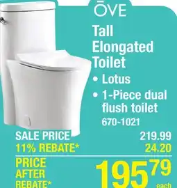 Menards OVE Decors Lotus 1-Piece White Dual Flush Tall Elongated Toilet offer