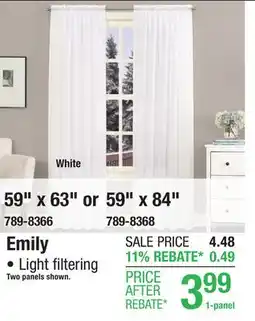 Menards No. 918 Emily 59W x 63L White Sheer Rod Pocket Curtain Panel offer