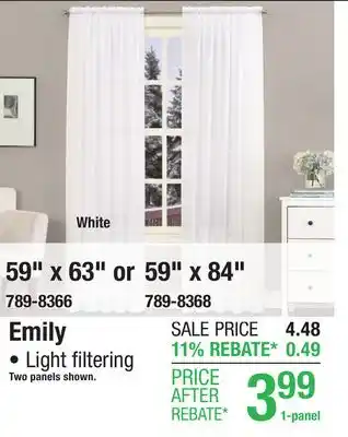 Menards No. 918 Emily 59W x 63L White Sheer Rod Pocket Curtain Panel offer