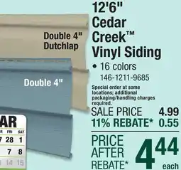 Menards 12'6 Cedar Creek Vinyl Siding offer