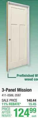 Menards Mastercraft 30W x 80H Primed 3-Panel Mission Prehung Interior Door - Right Inswing offer