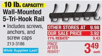 Menards 15-7/8W Black Stainless Steel Wall Mounted 5-Tri-Hook Rail offer