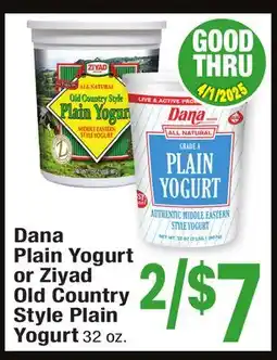 Jewel-Osco Dana Plain Yogurt or Ziyad Old Country Style Plain Yogurt offer