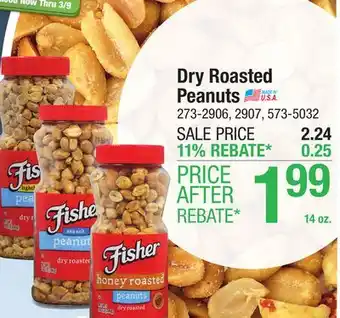 Menards Fisher Lightly Salted Dry Roasted Peanuts - 14 oz offer