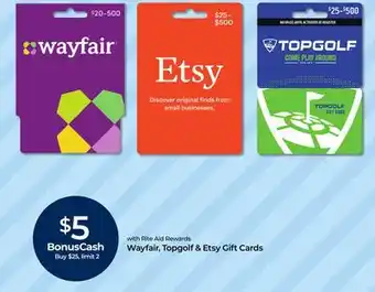 Rite Aid Wayfair, Topgolf & Etsy Gift Cards offer