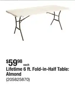 The Home Depot Lifetime 6 ft. Fold-in-Half Table: Almond offer