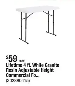 The Home Depot Lifetime 4 ft. White Granite Resin Adjustable Height Commercial Folding Table offer