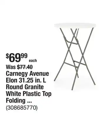 The Home Depot Carnegy Avenue Elon 31.25 in. L Round Granite White Plastic Top Folding Bar Table offer