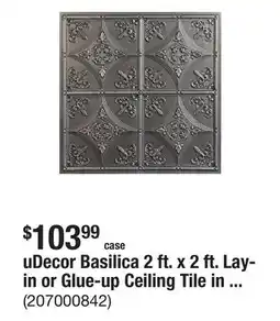 The Home Depot uDecor Basilica 2 ft. x 2 ft. Lay-in or Glue-up Ceiling Tile in Antique Nickel (40 sq. ft. / case) offer