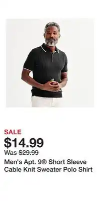 Kohl's Men's Apt. 9 Short Sleeve Cable Knit Sweater Polo Shirt offer