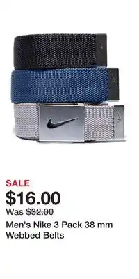 Kohl's Men's Nike 3 Pack 38 mm Webbed Belts offer