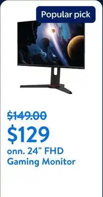 Walmart onn. 24 FHD (1920 x 1080p) 165hz 1ms Adaptive Sync Gaming Monitor with Cables offer