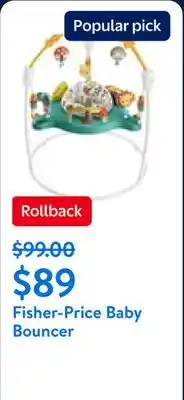 Walmart Fisher-Price Baby Bouncer Whimsical Forest Jumperoo Activity Center with Music and Lights, Unisex offer