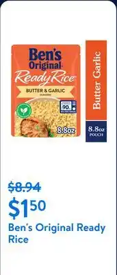 Walmart BEN'S ORIGINAL Ready Rice Butter and Garlic Flavored Rice, Easy Dinner Side offer