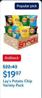 Walmart Lay's Potato Chip Variety Pack Snack Chips offer