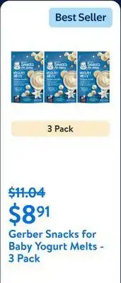 Walmart (3 pack) Gerber Snacks for Baby Yogurt Melts Banana Vanilla Freeze Dried Yogurt offer