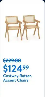 Walmart Costway Set of 2 Rattan Accent Chairs Mid Century Dining Armchair Bamboo Frame Kitchen Natural offer