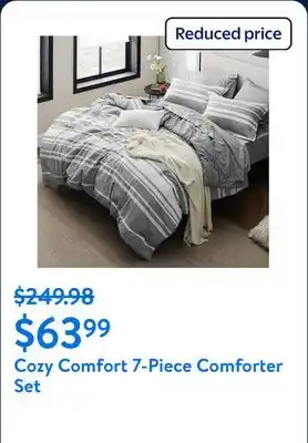 Walmart Cozy Comfort 7-Pieces Grey White Striped Comforter Bed-in-a-Bag, Queen offer