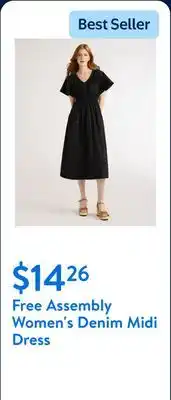 Walmart Free Assembly Women's and Women's Plus Denim Tiered Midi Dress with Flutter Sleeves offer