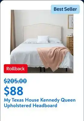 Walmart My Texas House Kennedy Nailhead Trim Curved Upholstered Headboard, Queen, Oat offer