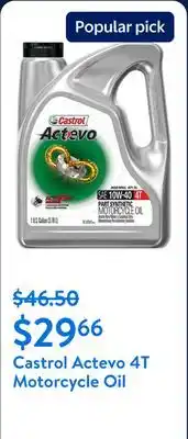 Walmart Castrol Actevo 4T 10W-40 Part Synthetic Motorcycle Oil offer