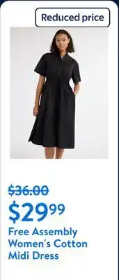 Walmart Free Assembly Women's and Women's Plus Cotton Double Tie Utility Midi Dress with Short Sleeves offer