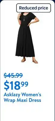 Walmart Asklazy Women's Wrap Crew Neck Short Sleeve Maxi Dress With Pockets offer