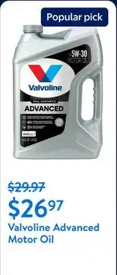 Walmart Valvoline Advanced Full Synthetic 5W-30 Motor Oil offer