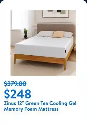 Walmart Zinus 12 Calm Green Tea Cooling Gel Memory Foam Mattress, Pressure Relieving, Adult offer