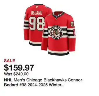 Dick's Sporting Goods NHL Men's Chicago Blackhawks Connor Bedard #98 2024-2025 Winter Classic Red Premium Authentic Jersey offer